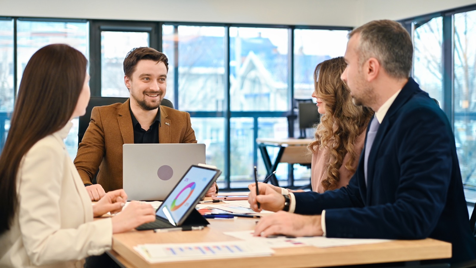 Photograph of a business team in a working session
