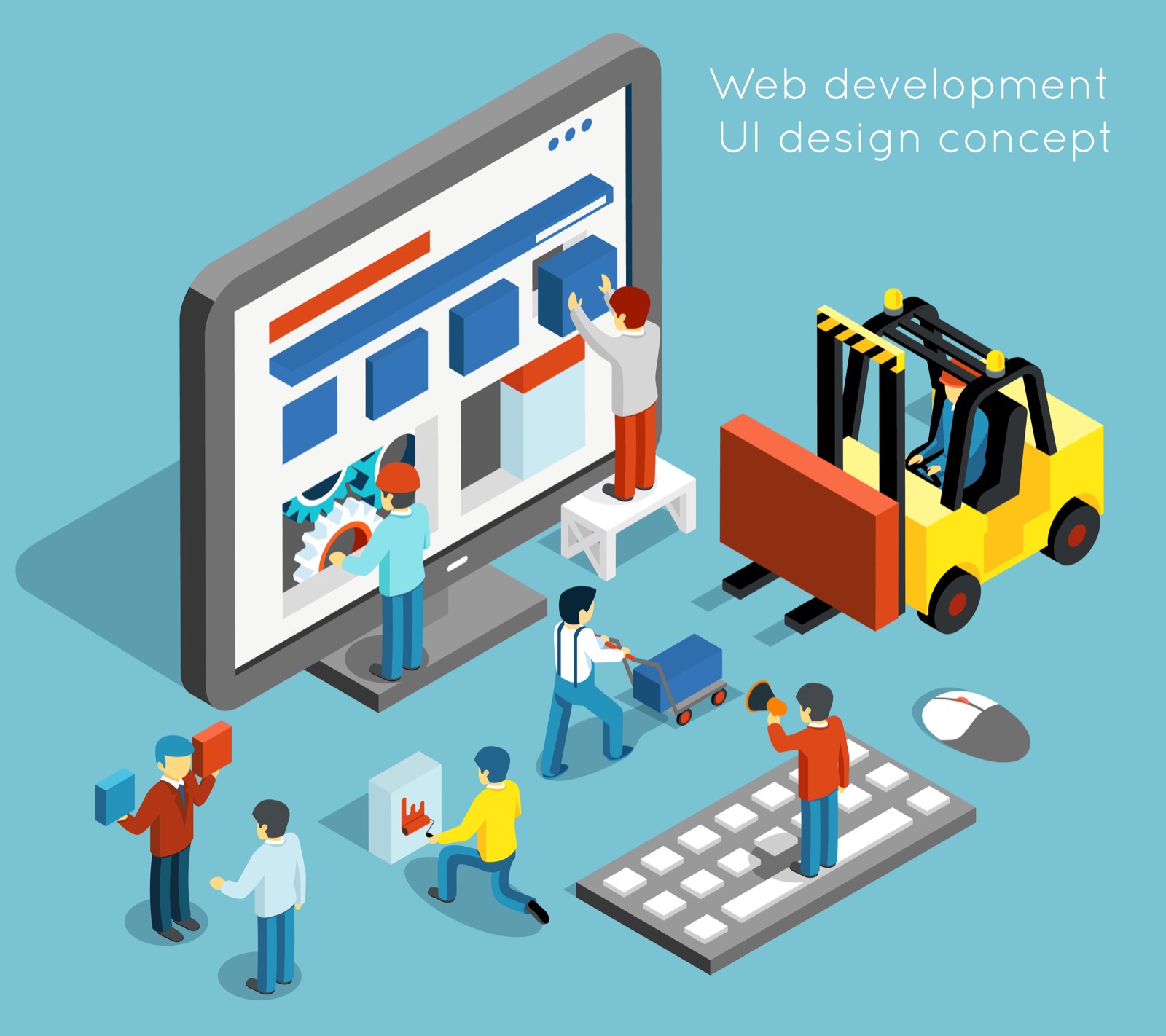 Isometric illustration of website and product design