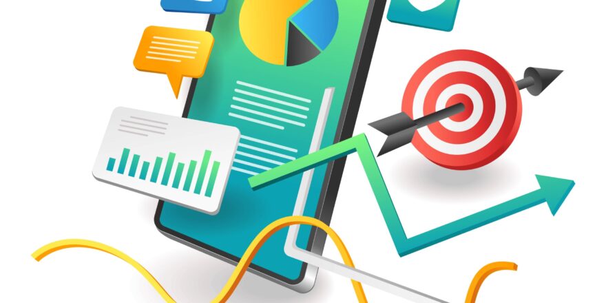 Landing page concept flat isometric illustration. digital marketing analysis
