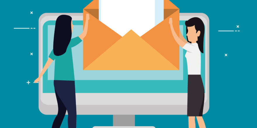 women teamwork with computer letter message vector illustration