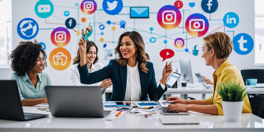 group-women-sitting-desk-with-word-facebook-it