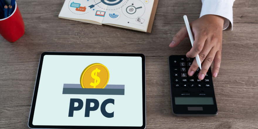 PPC - Pay Per Click concept Businessman working concept, social network, SEO