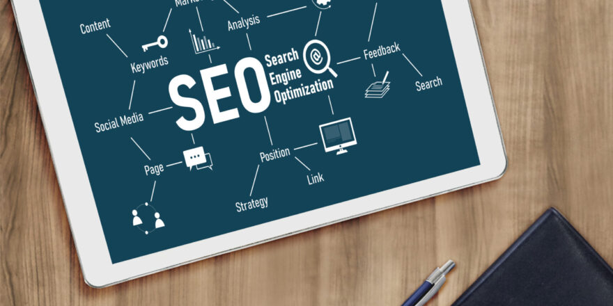 SEO search engine optimization for modish e-commerce and online retail business showing on computer screen