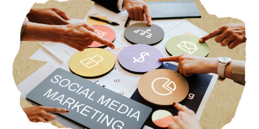 Social media marketing  png word business people cutout on transparent background